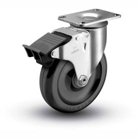 2 Series Swivel Plate Caster Polyolefin Total Lock Brake 4" Dia. 275 Lb