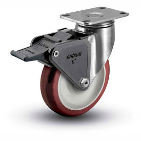 2 Series Swivel Plate Caster Polyurethane With Brake 4" Dia. 275 Lb.