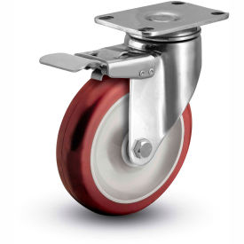 2 Series Swivel Plate Caster Polyurethane With Brake 4" Dia. 275 Lb.