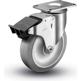 2 Series Swivel Plate Caster Rubber Total Lock Brake 5" Dia. 325 Lb.