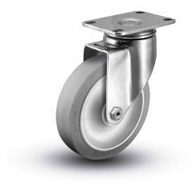 2 Series Swivel Plate Caster - Rubber on Polyolefin 5" Dia. 325 Lb. Cap.