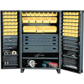 Heavy Duty Work Bin Cabinet - Flush Doors - 4 Drawers 72 Yellow Bins - 48 x 24 x 78