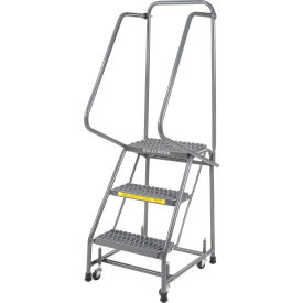 16"W 3 Step Steel Rolling Ladder 14"D Top Step