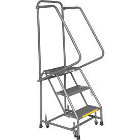 Perforated 16"W 3 Step Steel Rolling Ladder 21"D Top Step