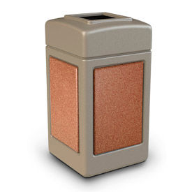 Square Waste Container, Beige with Sedona Stone Panels, 42-Gallon