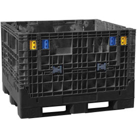 Plastic Folding Bulk Shipping Container, 48"L x 45"W x 50"H, 2000 lb. Capacity, Black