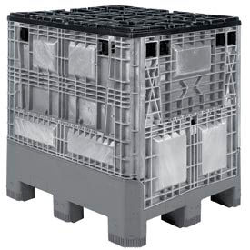 Plastic Folding Bulk Shipping Container, 48"L x 40"W x 46"H, 1200 lb. Capacity, Gray