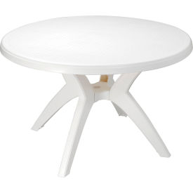 46" Outdoor Round Resin Table With Umbrella Hole, White