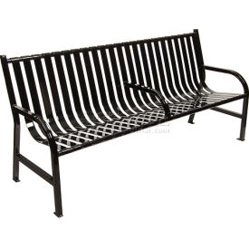 6' Slatted Metal Bench w/ 3 Armrests, Black