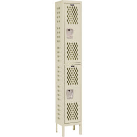2-Tier 2 Door Heavy Duty Ventilated Locker, 12"W x 15"D x 78"H, Tan, Assembled