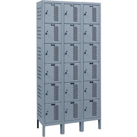 6-Tier 18 Door Heavy Duty Ventilated Locker, 36"W x 15"D x 78"H, Dark Gray, Assembled