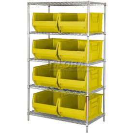 Quantum WR5-955 Chrome Wire Shelving With 8 24"D Bins Yellow, 42x24x74