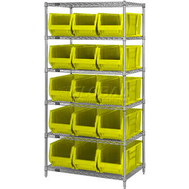 Quantum WR6-954 Chrome Wire Shelving With 10 24"D Bins Yellow, 36x24x74