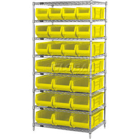 Chrome Wire Shelving With 24 24"D Bins Yellow, 36x24x74
