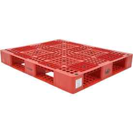 Stackable Open Deck Pallet, Plastic, 4-Way Entry, 47-3/8" x 39-1/2", 8000 Lb Static Capacity, Red