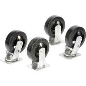 6" x 2" Mold-On Rubber Caster Kit, Set of 4, (2 Swivel, 2 Rigid)
