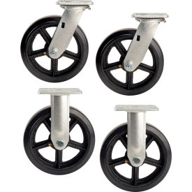 8" x 2" Mold-On Rubber Caster Kit 2 Swivel, 2 Rigid