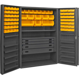 Heavy Duty Work Bin Cabinet Deep Pocket Door - 4 Drawers 72 Yellow Bins 48x24x78