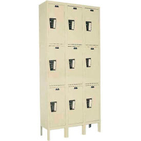 3-Tier 9 Door Maintenance-Free Quiet Locker, 36"W x 15"D x 78"H, Tan, Unassembled