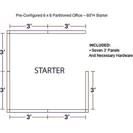 Pre-Configured Office Cubicle, 6'W x 6'D x 60"H, Starter Kit, Gray