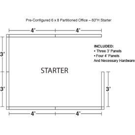 Pre-Configured Office Cubicle, 6'W x 8'D x 60"H, Starter Kit, Gray