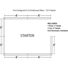 Pre-Configured Office Cubicle, 6'W x 8'D x 72"H, Starter Kit, Blue