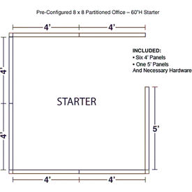 Pre-Configured Office Cubicle, 8'W x 8'D x 60"H, Starter Kit, Gray