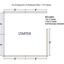 Pre-Configured Office Cubicle, 8'W x 8'D x 72"H, Starter Kit, Gray