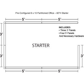 Pre-Configured Office Cubicle, 6'W x 10'D x 60"H, Starter Kit, Blue