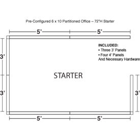 Pre-Configured Office Cubicle, 6'W x 10'D x 72"H, Starter Kit, Blue