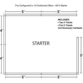 Pre-Configured Office Cubicle, 8'W x 10'D x 60"H, Starter Kit, Gray