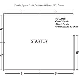 Pre-Configured Office Cubicle, 8'W x 10'D x 72"H, Starter Kit, Blue