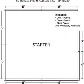 Pre-Configured Office Cubicle, 10'W x 10'D x 60"H, Starter Kit, Blue