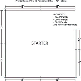 Pre-Configured Office Cubicle, 10'W x 10'D x 72"H, Starter Kit, Gray