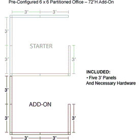 Pre-Configured Office Cubicle, 6'W x 6'D x 72"H, Add-On Kit, Gray
