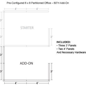 Pre-Configured Office Cubicle, 6'W x 8'D x 60"H, Add-On Kit, Gray