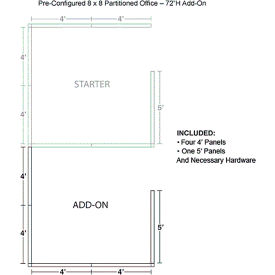 Pre-Configured Office Cubicle, 8'W x 8'D x 72"H, Add-On Kit, Blue
