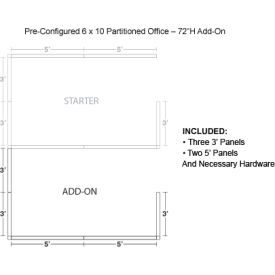 Pre-Configured Office Cubicle, 6'W x 10'D x 72"H, Add-On Kit, Gray