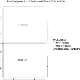 Pre-Configured Office Cubicle, 8'W x 10'D x 72"H, Add-On Kit, Gray