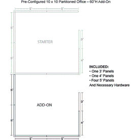 Pre-Configured Office Cubicle, 10'W x 10'D x 60"H, Add-On Kit, Blue