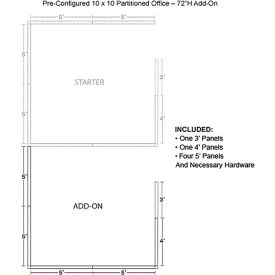 Pre-Configured Office Cubicle, 10'W x 10'D x 72"H, Add-On Kit, Blue