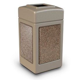 Square Waste Container, Beige with Riverstone Stone Panels, 42-Gallon