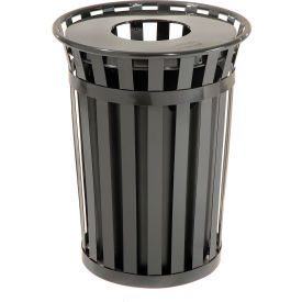 Outdoor Slatted Steel Trash Can With Flat Lid, 36 Gallon, Black