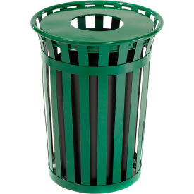 Outdoor Slatted Steel Trash Can With Flat Lid, 36 Gallon, Green