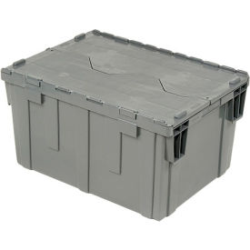 Plastic Attached Lid Shipping & Storage Tote, 28-1/8"x20-3/4"x15-5/8", Gray
