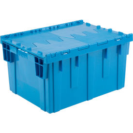Plastic Attached Lid Shipping & Storage Tote, 28-1/8"x20-3/4"x15-5/8", Blue