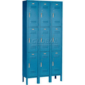 3-Tier 9 Door Locker, 36"W x 15"D x 78"H, Blue, Unassembled