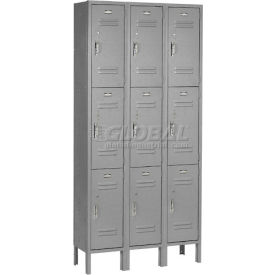 3-Tier 9 Door Locker, 36"W x 15"D x 78"H, Gray, Unassembled