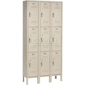 3-Tier 9 Door Locker, 36"W x 15"D x 78"H, Tan, Unassembled