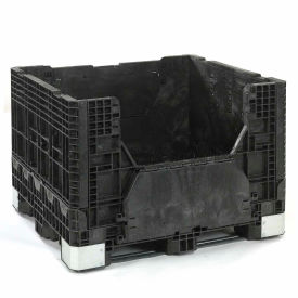 Plastic Folding Bulk Shipping Container, 48"L x 40"W x 34"H, 2500 lb Capacity, Black
